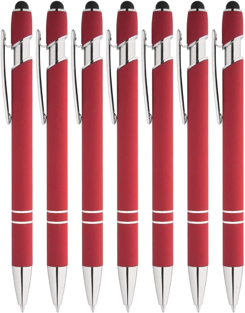 Rainbow Rubberized Soft Touch Ballpoint Pen with Stylus Tip, Premium Metal, Black Ink, Medium Point - Box of 7 (RED)