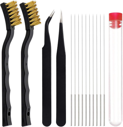 3D Printer Nozzle Cleaning Kit with Brush - 10 Pieces 0.4 mm Cleaning Needles and 2 Types of Tweezers