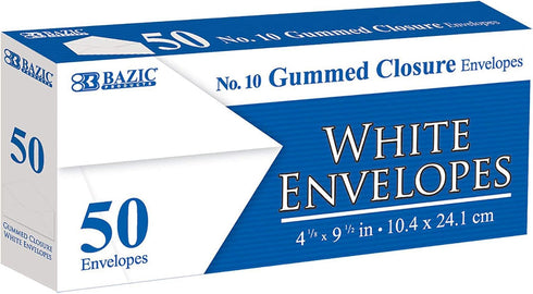 BAZIC White #10 Gummed Seal Envelopes, 4 1/8 x 9 1/2, No Window Mailing Envelopes for Businesses Checks Invoices