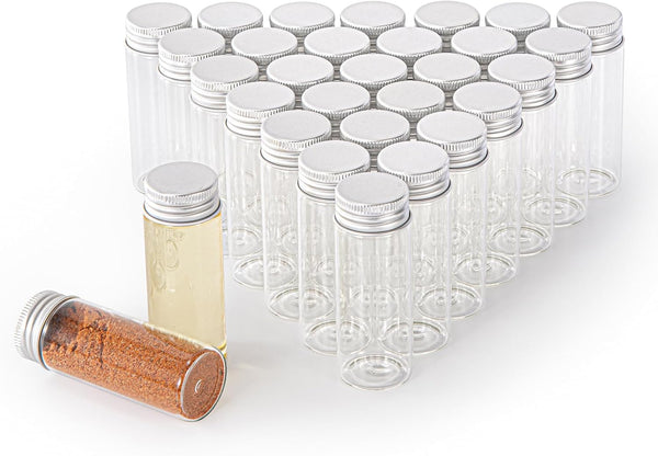 30pcs Clear Glass Bottles, 40ml Glass Vials with Aluminum Screw Cap