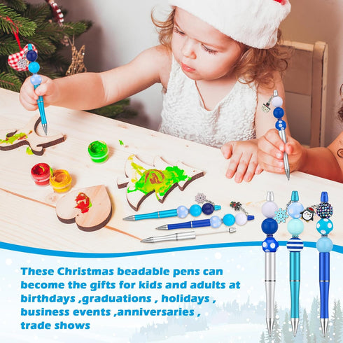Gueevin 150 Pcs Christmas Beadable Pen, Kids Classroom Gifts Making Kit with Beaded Ballpoint Pen and Assorted Charms