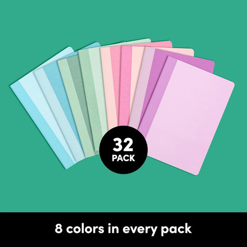 PAPERAGE Small Composition Notebook Journals, 32-Pack, 60 Pages, 8 Color Covers, College Ruled