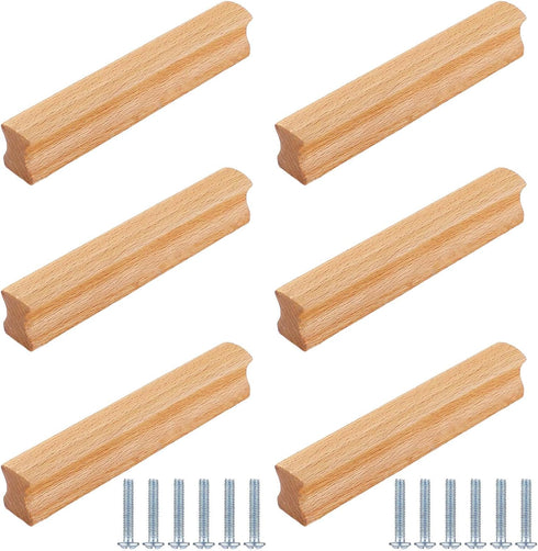 PIYYQNY Cabinet Hardware 6 Pack Natural Wood Cabinet Pulls Drawer Wardrobe Wooden Handles