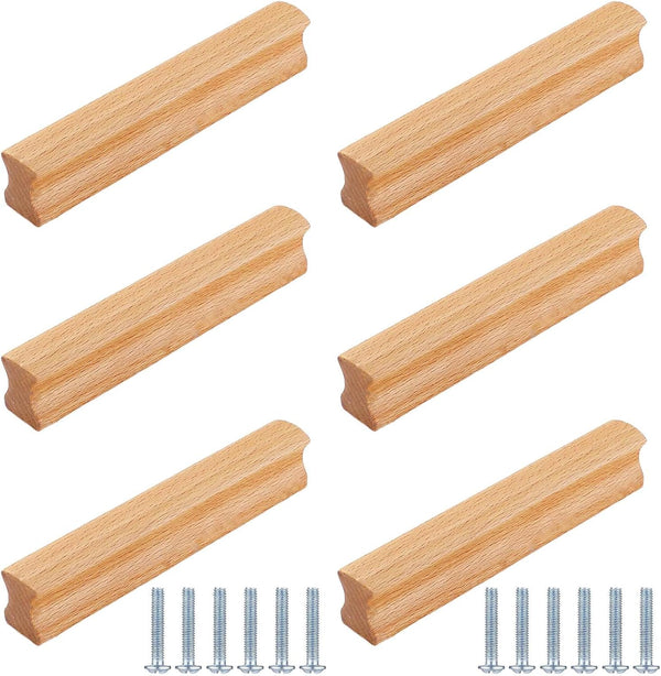 PIYYQNY Cabinet Hardware 6 Pack Natural Wood Cabinet Pulls Drawer Wardrobe Wooden Handles