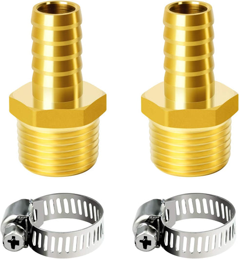 TAILONZ PNEUMATIC Brass Hose Barb Fitting, 1/2 Inch Barb to 1/2 Inch Male NPT Adapter (Pack of 5)
