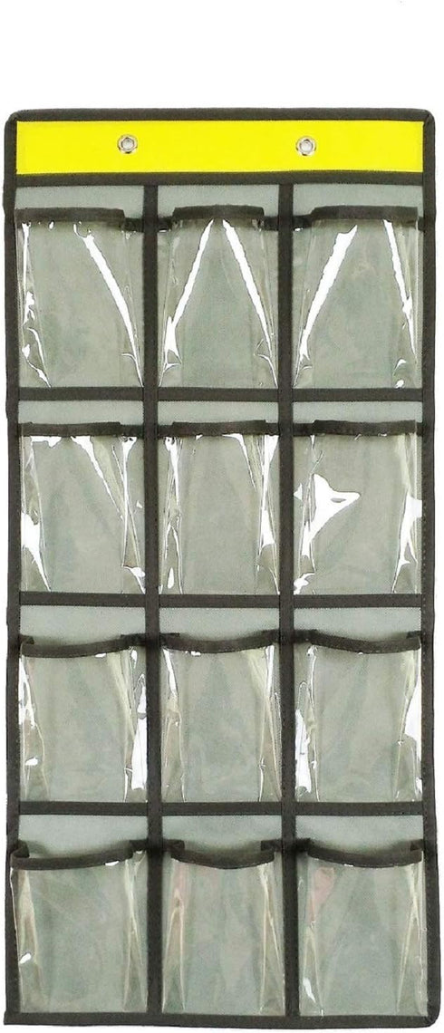 Classroom Pocket Chart for Cell Phones, Over The Door Hanging Organizer with 12 Clear Pockets (GREY)