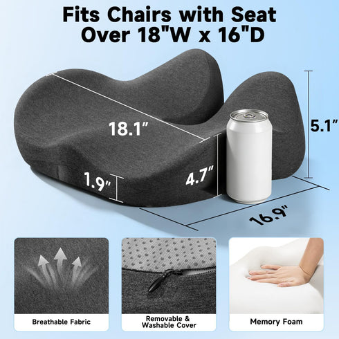 Seat Cushion for Office Chairs Large U-Shaped Memory Foam Desk Chair Cushions for Long Sitting Comfort, Ergonomic Thick