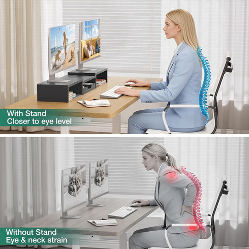 OPNICE Dual Computer Monitor Stand Riser, Desk Organizer with Drawer, Office Desk Accessories & Workspace Organizers