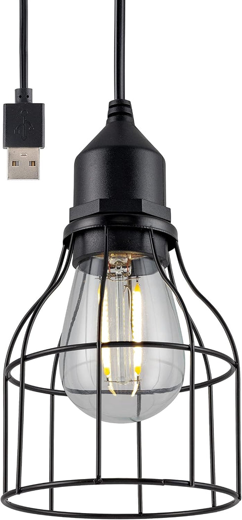 UltraPro USB LED Pendant Light with Cage, Hanging Light Fixture, Lightweight, Vintage