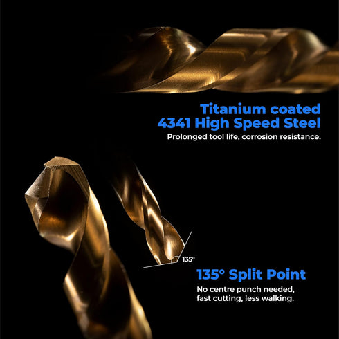 amoolo Titanium Drill Bit Set, 60 pcs Premium 4341 HSS Micro Drill Bits for Wood, Metal, Plastic, Aluminum