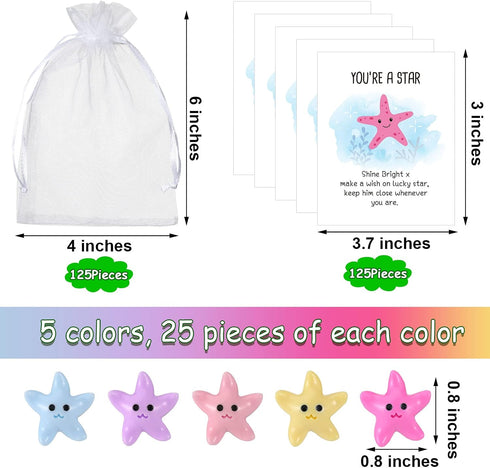 Wettarn 125 Sets Employee Appreciation Gifts Bulk Include You're a Star Appreciation Cards Mini Resin Starfish Organza