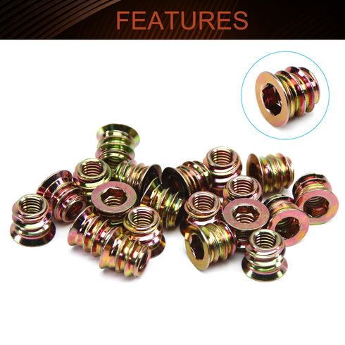 MroMax Threaded Inserts M6x10mm, Hex Drive with Flanged Screw in Nut, 20Pcs
