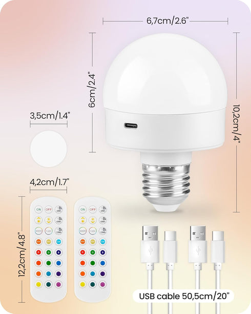 Bulbs Bulbs, 3 15 Dimmable Bulb 2 Pack, R01YBP206 Rechargeable Light with Remote Control, Battery Operated Light Timer