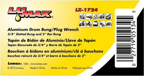 LUMAX LX-1724 Aluminum Drum Wrench, 3/4" Slotted Bung/2" Bar Dung, 10-1/2" Overall Length