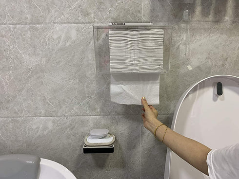 Cq acrylic Towels,Pack 1 Wall Mount Paper Towel Dispenser with Lid,Clear Folded Paper Towel Holder for Bathroom Toilet