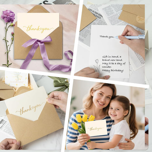JIXZEN 40 Pack Gilding Thank You Cards with Envelopes & Matching Stickers, Thank You Notes for Wedding, Business, Baby