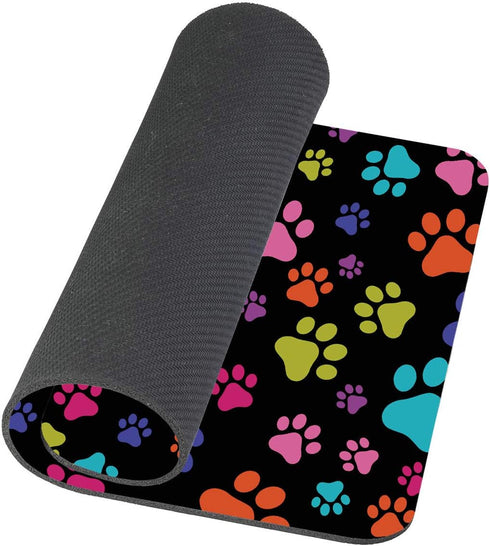 Non-Slip Rectangle Mousepad, Multicolor Dog Paws Design for Home, Office and Gaming Desk