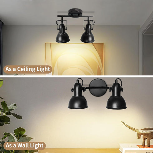 2-Light E26 Bulbs LTBLIGHT LED Track Lighting Kit, Directional Ceiling Light Fixture, Industrial Black Ceiling Spot