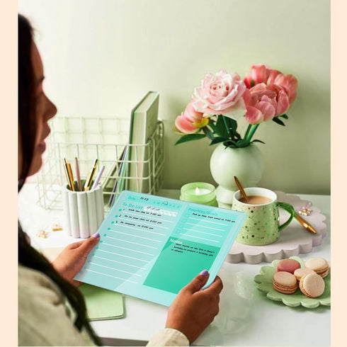 Desktop Thickened Acrylic Dry Erase Board - 12"x10", Tabletop Planner Board with Stand, Frameless Green Dry Erase White