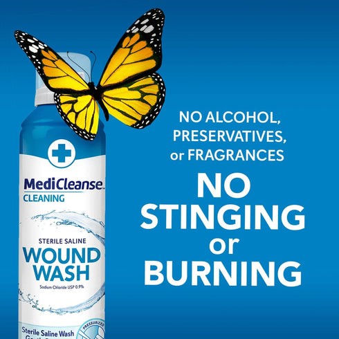 7.4 oz (Pack 3) MediCleanse First Aid Sterile Saline Wound Wash, Promotes Healing, No Stinging or Burning, of - Made