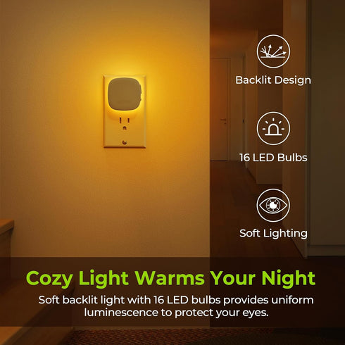 Dimmable 1-50 (4 Pack) AUVON Plug-in LED Backlit Night Light with Motion Sensor & Dusk to Dawn Sensor, Amber Nightlight