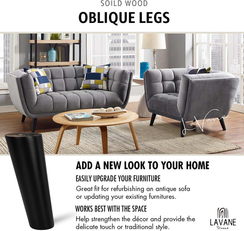 La Vane 4 inch 10cm 4PCS / Wooden Furniture Legs, Soild Wood Oblique Tapered Black Replacement Feet with Mounting Plate