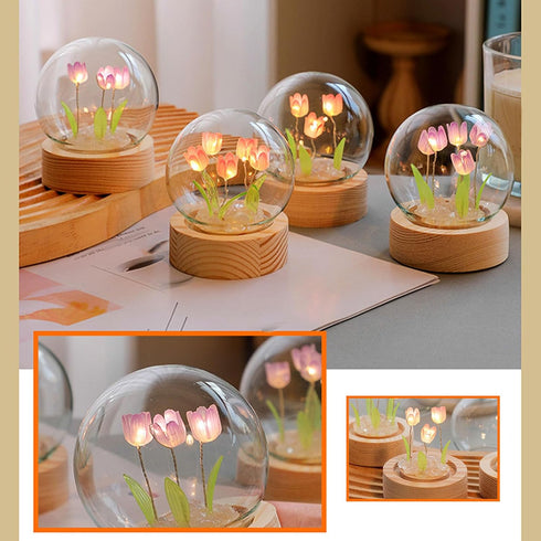 Beufee Flower Lamp, Tulip Lamp Handmade Artificial Flower Table Lamp Flower Desk Lamp Tulip Night Light Unique Lamps