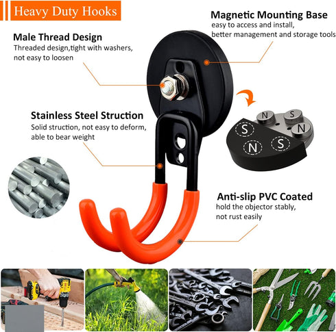 MUTUACTOR Heavy Duty Magnetic Hooks, Strong Anti-Slip Rubber Coated Utility Storage Hooks for Workbench (2PCS, J-Shape,