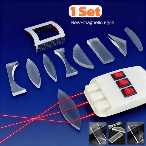 Magnetic Physics Optical Experiment Kit with Adjustable Triple Laser Source, Prisms, Reflectors, Educational Lab