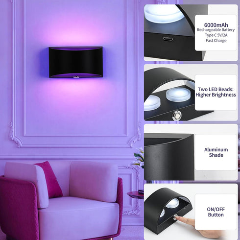 Hirzsjoy 6000mAh 16 Dimmable LED Wall Sconce Battery Operated Wall Lights, Rechargeable Wireless Wall Lights