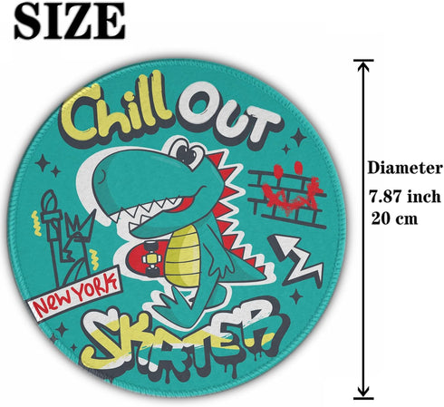 Round Mousepad, New York Cool Dinosaur boy Cartoon Holding Skateboard Mouse Pads, Non-Slip Rubber Base Mouse Pad, for Desktop Notebook Mouse Mat 7.87 inches (20cm) by CFDWXLLS