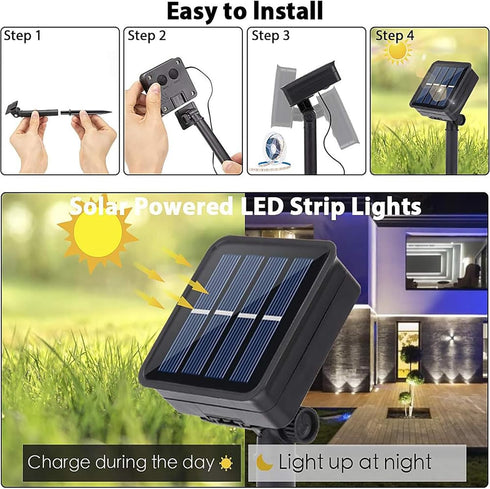 10FT 3000K 8 1 Pack Solar LED Strip Lights Outdoor Solar Powered Rope Light Waterproof Cuttable Tape Lighting Warm
