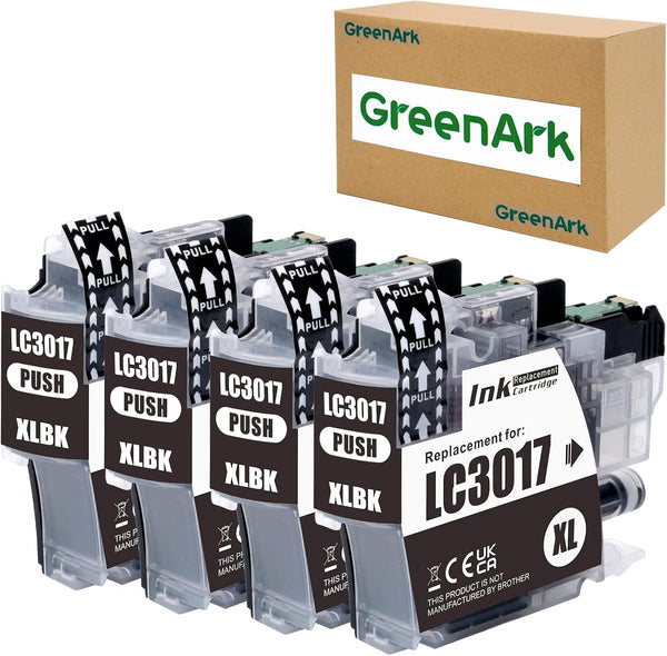 GREENARK Compatible Ink Cartridge Replacement for Brother LC3017BK High Yield Black, 4 Pack for MFC-J6930DW,