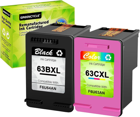 greencycle 63 XL Ink Cartridges Combo Pack Replacement for HP 63XL Compatible Printers (1 Black, 1 Tri-Color)