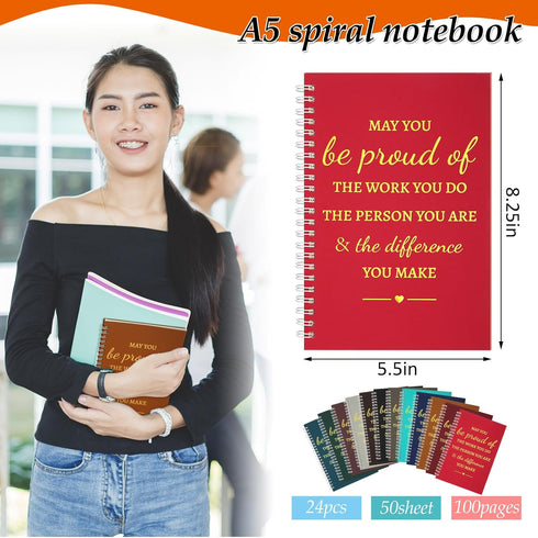 Colarr 24 Pcs A5 Inspirational Spiral Notebooks, 100 Pages, 6x8 Inch, Motivational Journal for Employee, Coworker,