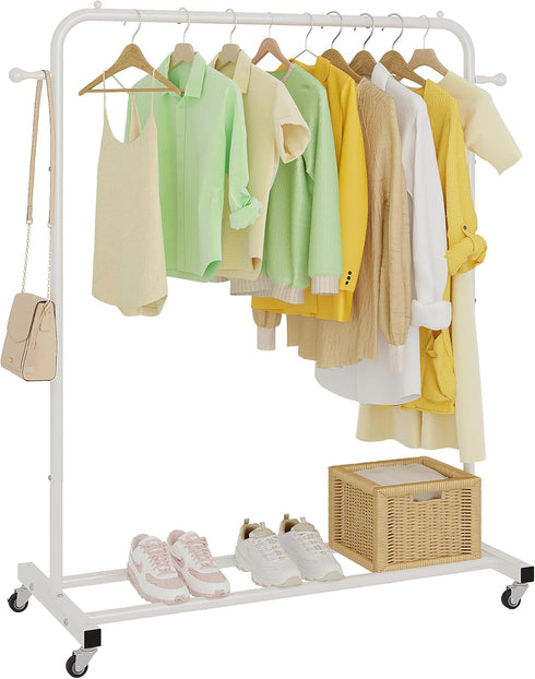 Sywhitta Clothing Rack on Wheels with Storage Shelf & Sturdy Metal Frame,
