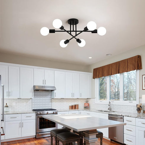 Fixtures,6-Lights MEIXISUE Black Modern Sputnik Chandelier Ceiling Light Industrial Metal Semi Flush Mount Ceiling
