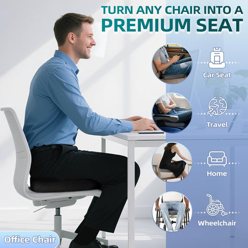 Ecosafeter Seat Cushion for Office Chair Memory Foam Coccyx Pain Relief Cushion Pillow for Back Support Non-Slip Seat