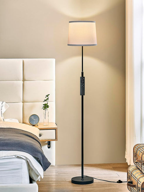 60" A19 9W 3000K-6000K 10%-100% Dimmable Bulb Modern Floor Lamp for Living Room Bedroom, Standing Lamp with White Linen