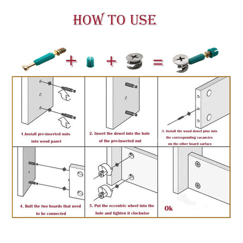 50 Set Cam Lock Fasteners Kit, 3-in-1 Furniture Connecting Hardware with Pre-Inserted Nut, Eccentric Wheel, and Dowels