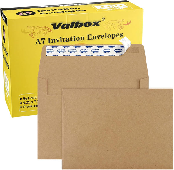 ValBox 5x7 Envelopes for Invitation, 100 Qty A7 Self Seal Brown Kraft Paper Envelopes for 5x7 Cards
