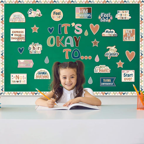 Mental Health Posters It's Okay to Boho Bulletin Board Set, Inspirational Positive Affirmations for School Office