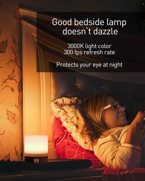 Light,Dimmable Smilodon Timer Night LED Bedside Lamp,Night Light Kids and Baby Nursery,Woodgrain,Sleep Aids