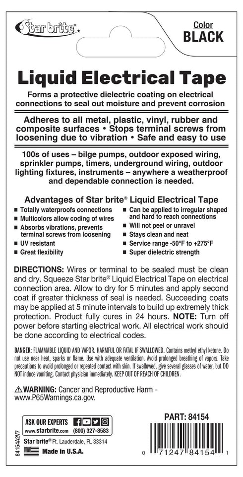 STAR BRITE Liquid Electrical Tape, Black 1 OZ. Tube (084154)