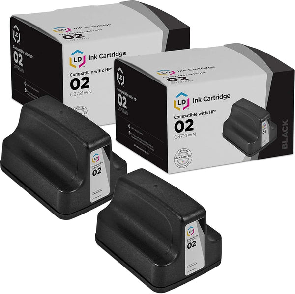 LD Products Remanufactured Replacement for HP 02 Ink Cartridges, Black, 2-Pack, with Smart Chip