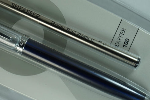 Sheaffer 100 Pearlescent Metallic Blue Rollerball Pen with Nickel Appointments, Signature Mid Band and Dot of