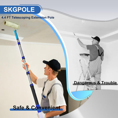 4.4FT 27 4" 9" Paint Roller Kit with Telescoping Extension Pole, PCS Paint Brushes Kit, Paint Roller, Paint Trays