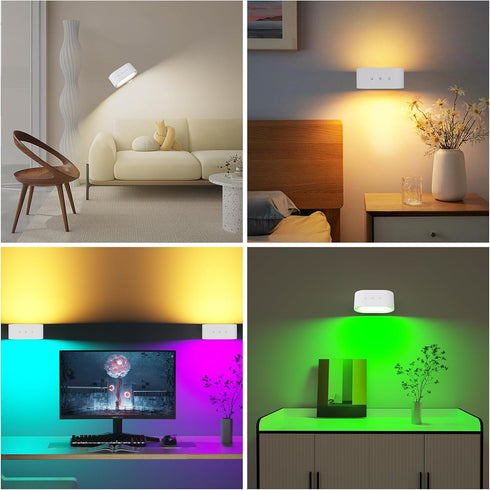 3 Kitloo Wall Lights, LED Wall Sconces Battery Operated Wall Lamp Ambient Lighting, Color Changing Rechargeable Night