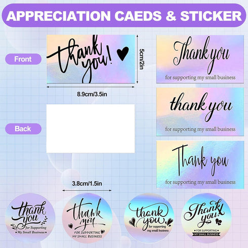 Ycxvacop 50 Pcs Metallic Bubble Mailers,With Thank You Cards and Stickers,Holographic Bubble Mailers,Self Seal Poly