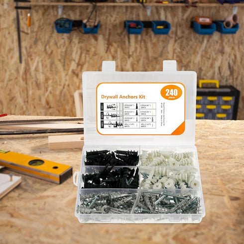 Abizarch Accessories(240PCS) Drywall Anchor Screw Kit Firmware Self Drilling Screws Bolt Plug for Installing Electrical